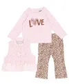 Rare Editions Baby Girls 3-piece Pink Puffer Vest, Top And Leggings Set In Pink
