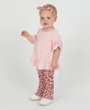 Rare Editions Baby Girls 3-piece Ruffle Top, Leopard Flare Pants And Headband Set In Pink