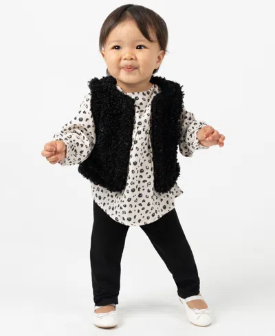 Rare Editions Baby Girls 3-piece Vest, Floral Long Sleeve Top And Leggings Set In Blue