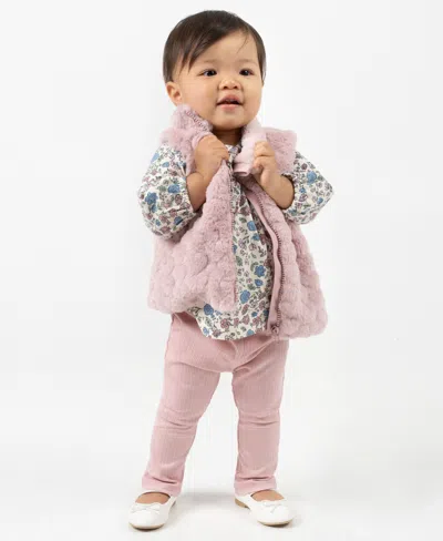 Rare Editions Baby Girls 3-piece Vest, Floral Top, And Ribbed Leggings Set In Animal Print