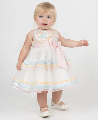 Rare Editions Baby Girls' 3d Floral Mesh Round Neck Dress And Panty, 2-piece Set In Multi