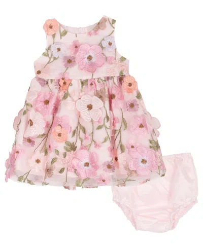 Rare Editions Baby Girls' 3d Flower Applique Round Neck Dress And Panty, 2-piece Set In Multi