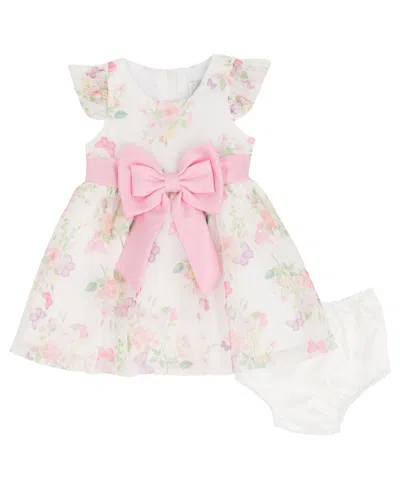 Rare Editions Baby Girls' Botanical Floral Mesh Round Neck Dress And Panty, 2-piece Set In Multi