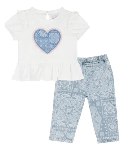 Rare Editions Baby Girls' Bubble Sleeve Top With Applique To Bandana Print Pants, 2-piece Set In Multi