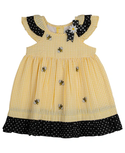 Rare Editions Baby Girls Bumble Bee Seersucker Dress With Diaper Cover In Yellow
