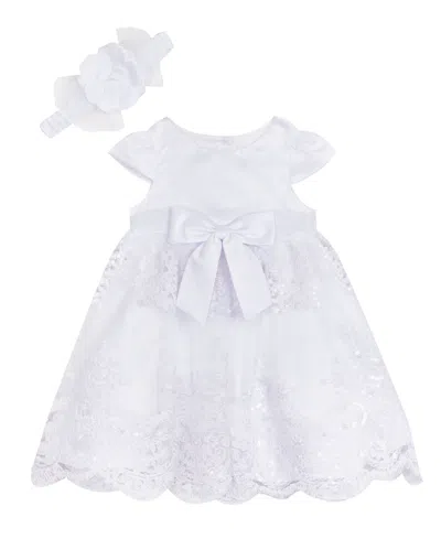 Rare Editions Baby Girls' Cap Sleeve Dress With Headband In Gold