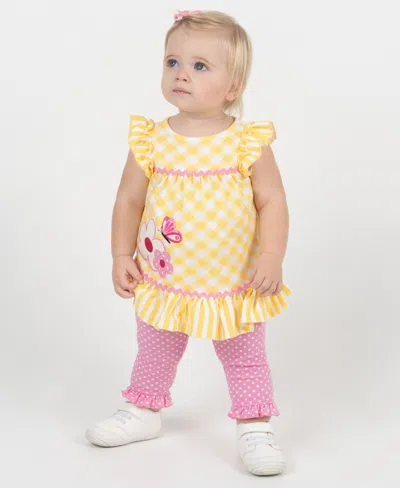 Rare Editions Baby Girls' Check Applique Round Neck Top And Leggings, 2-piece Set In Multi