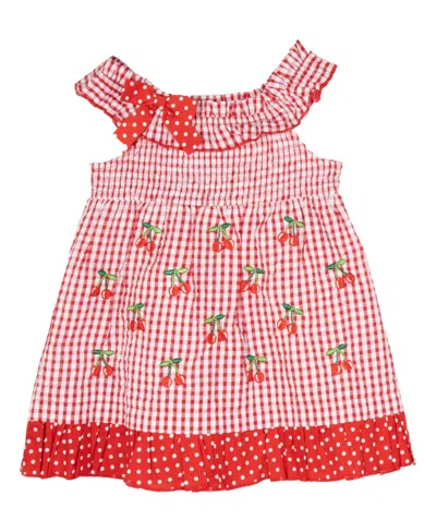 Rare Editions Baby Girls Cherry Seersucker Dress In Red