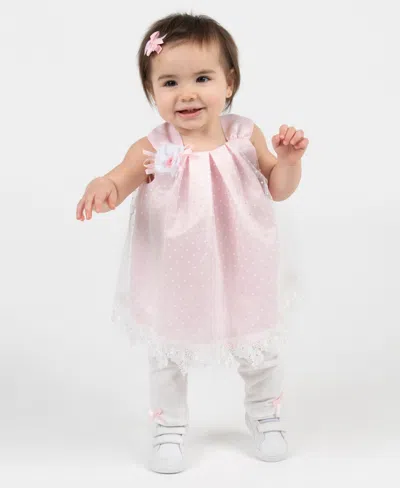 Rare Editions Baby Girls' Clip Dot Round Neck Mesh Top And Knit Leggings, 2-piece Set In Multi