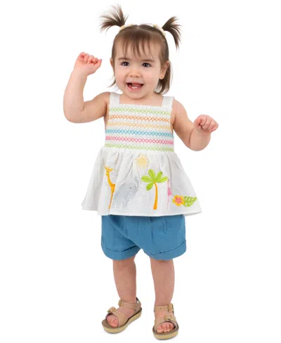 Rare Editions Baby Girls' Clipped Dot Animal Embroidered Top And Shorts, 2-piece Set In Multi