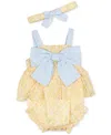 Rare Editions Baby Girls Daisy-print Eyelet Romper & Headband, 2 Piece Set