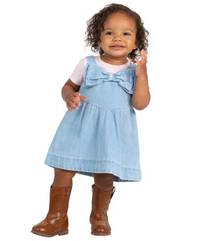Rare Editions Baby Girls' Denim Bow Jumper And Bodysuit, 2-piece Set In Blue
