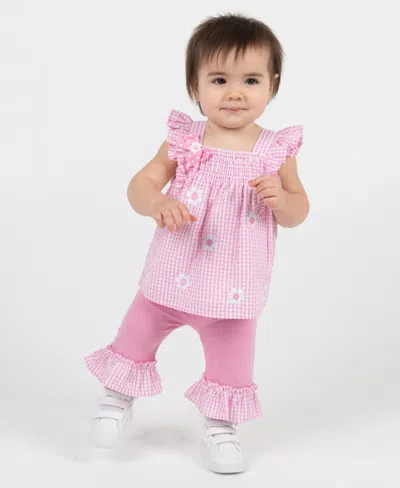 Rare Editions Baby Girls' Embroidered Daisy Sleeveless Top And Capri Pants, 2-piece Set In Pink