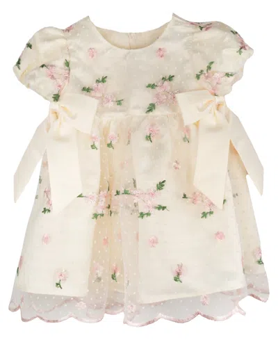 Rare Editions Baby Girls' Embroidered Mesh Social Dress In White