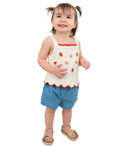 Rare Editions Baby Girls' Embroidered Tank Top And Chambray Shorts, 2-piece Set In Neutral
