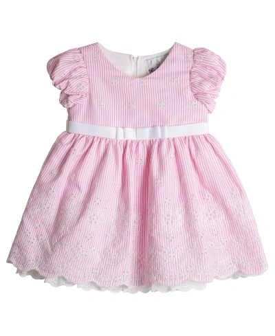 Rare Editions Baby Girls Eyelet Seersucker Dress With Diaper Cover In Pink