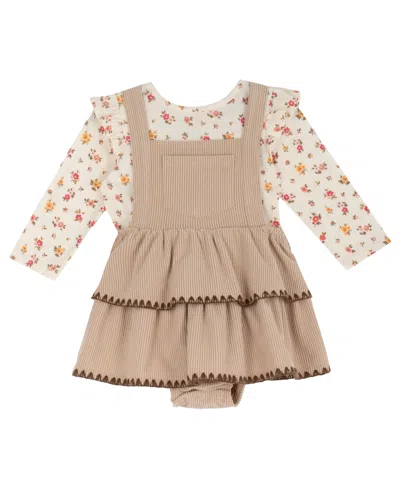Rare Editions Baby Girls' Fall Corduroy Top And Romper, 2-piece Set In Brown
