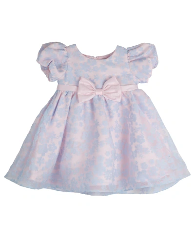 Rare Editions Baby Girls Floral Burnout Organza Social Dress With Diaper Cover In Light Blue