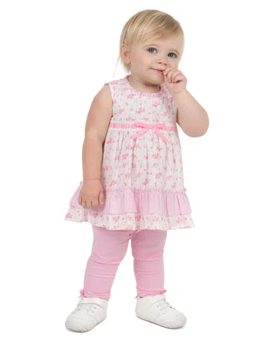 Rare Editions Baby Girls' Floral Crewneck Top And Pull-on Leggings, 2-piece Set In Pink