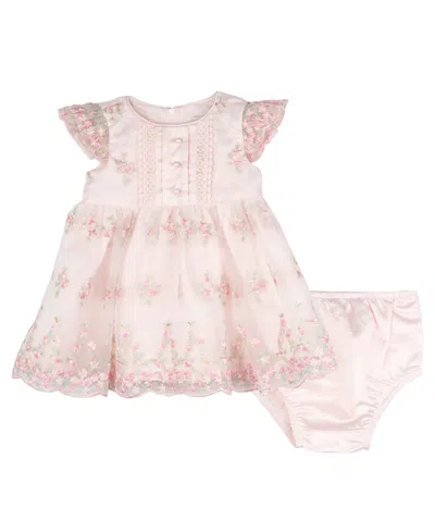 Rare Editions Baby Girls' Floral Embroidered Dress And Bloomer, 2-piece Set In Pink