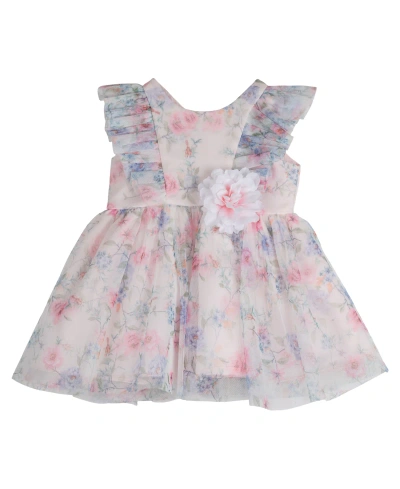 Rare Editions Baby Girls Floral Mesh Social Dress With Diaper Cover In Blush