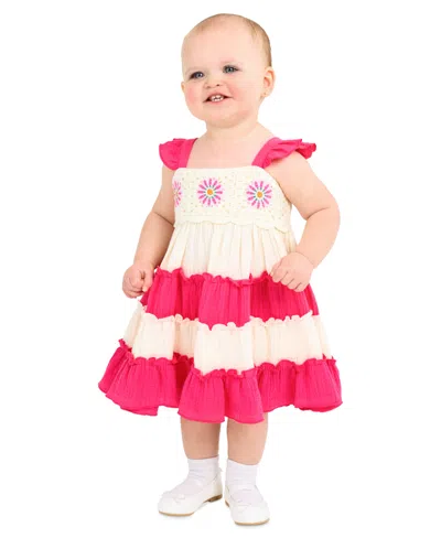 Rare Editions Baby Girls Flower Crochet Cotton Tiered Dress In White