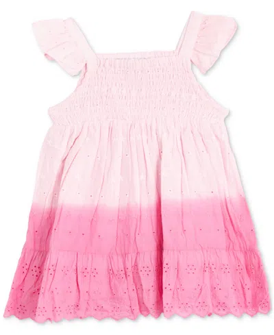 Rare Editions Baby Girls Flutter-sleeve Ombre Eyelet Dress In Pink