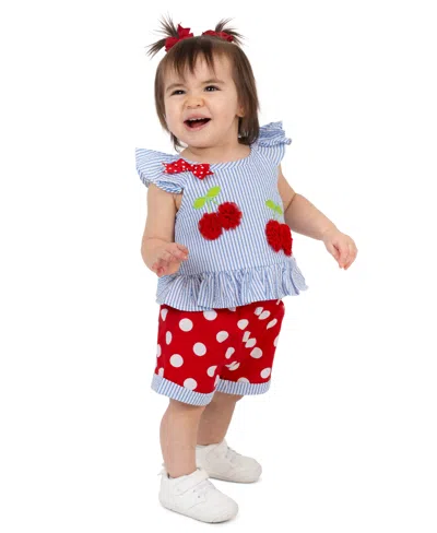 Rare Editions Baby Girls' Flutter Sleeve Top And Elastic Waistband Shorts, 2-piece Set In Blue