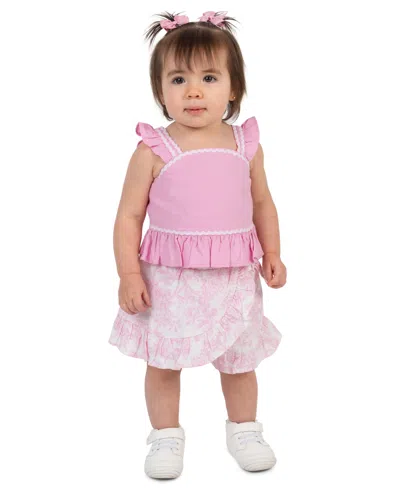 Rare Editions Baby Girls' Flutter Sleeve Top And Elastic Waistband Shorts, 2-piece Set In Pink