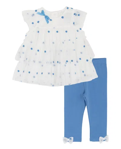 Rare Editions Baby Girls' Flutter Sleeve Top And Leggings, 2-piece Set In Blue
