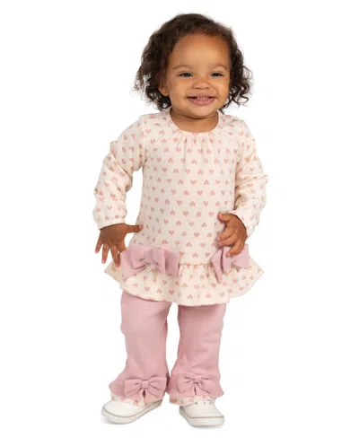 Rare Editions Baby Girls' Heart Double Knit Top And Rib Legging, 2-piece Set In Pink