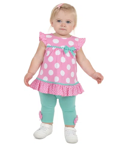 Rare Editions Baby Girls' Interlock Crewneck Top And Pull-on Leggings, 2-piece Set In Pink