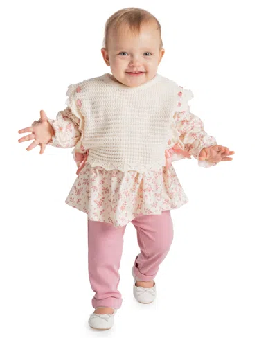 Rare Editions Kids' Baby Girls' Ivory Knit Vest With Top And Knit Pants, 2-piece Set In Multi
