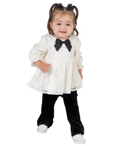 Rare Editions Kids' Baby Girls' Lace Bow Velvet Top And Pants, 2-piece Set In Multi