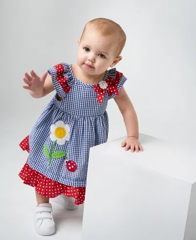 Rare Editions Baby Girls Lady Bug Seersucker Dress In Navy