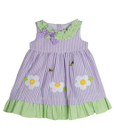 Rare Editions Baby Girls Lady Bug Seersucker Dress With Diaper Cover In Lilac