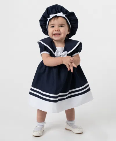 Rare Editions Baby Girls' Nautical Collar Dress, Panty And Hat, 3-piece Set In Black