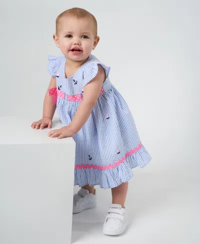 Rare Editions Baby Girls Nautical Seersucker Dress In Blue