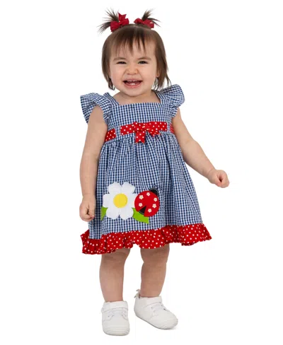 Rare Editions Baby Girls' Navy Flower Applique Round Neck Dress And Panty, 2-piece Set In Multi