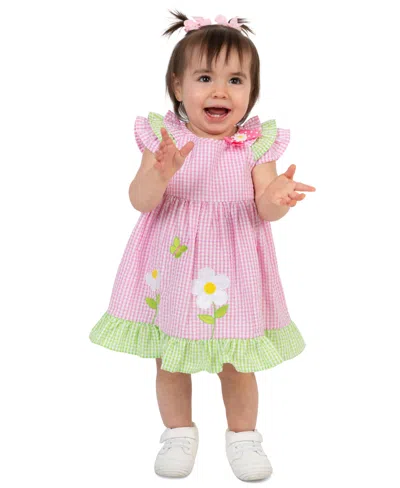 Rare Editions Baby Girls' Pink Seersucker Daisy Applique Round Neck Dress And Panty, 2-piece Set In Multi