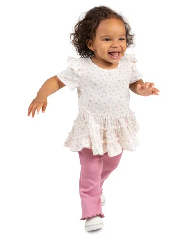 Rare Editions Baby Girls' Pointelle Tiered Ruffle Top And Legging, 2-piece Set