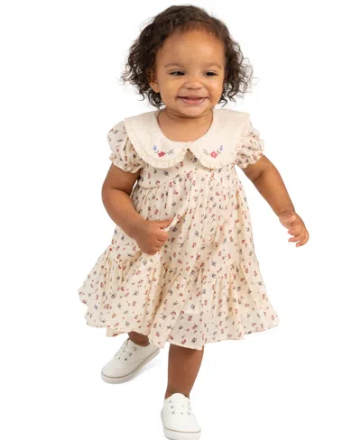 Rare Editions Baby Girls' Printed Ditsy Floral Cotton Voile Dress And Diaper Cover, 2-piece Set In Neutral