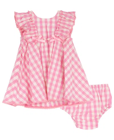 Rare Editions Baby Girls' Ruffled Gingham-print Dress With Diaper Cover In Pink