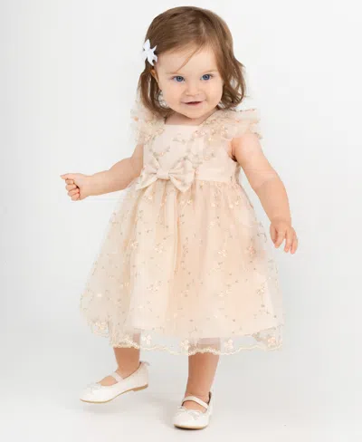 Rare Editions Baby Girls' Ruffled Short-sleeve Dress In Neutral