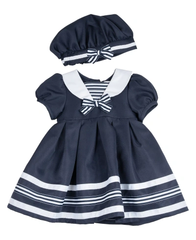Rare Editions Baby Girls Sailor Dress With Matching Hat And Diaper Cover, 2 Piece Set In Navy
