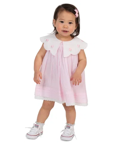Rare Editions Baby Girls' Scallop Flower Embroidered Sleeveless Dress And Panty, 2-piece Set In Pink