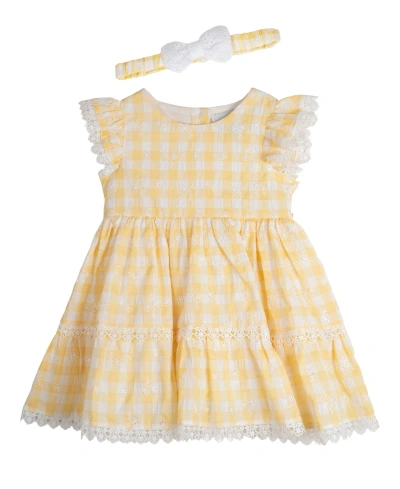 Rare Editions Baby Girls Seersucker Dress With Matching Headband And Diaper Cover, 2 Piece Set In Yellow