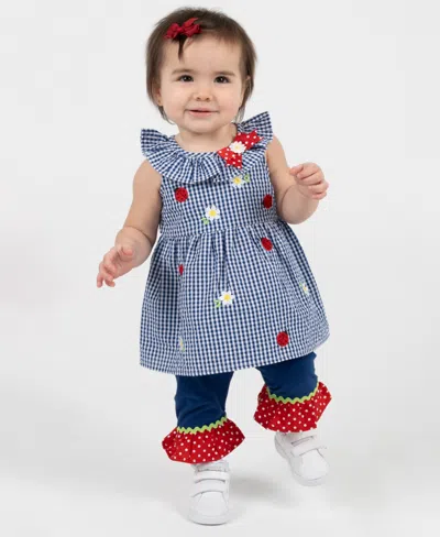 Rare Editions Baby Girls' Seersucker Sleeveless Top And Capri Pants, 2-piece Set In Blue