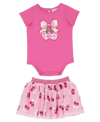 Rare Editions Baby Girls' Short-sleeve Bodysuit And Tutu Skirt, 2-piece Set In Pink