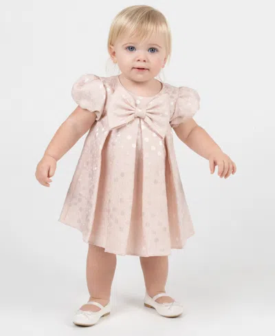 Rare Editions Baby Girls' Short-sleeve Dotted Brocade Social Dress In Pink
